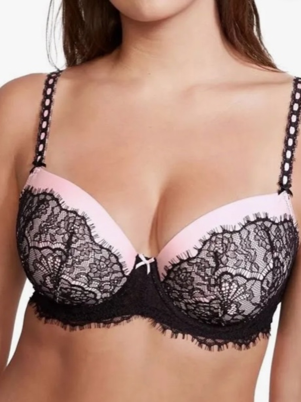 VICTORIA'S SECRET VS Dream Angels Ribbon Slot Push-Up Bra 36C Black Pink NEW NWT